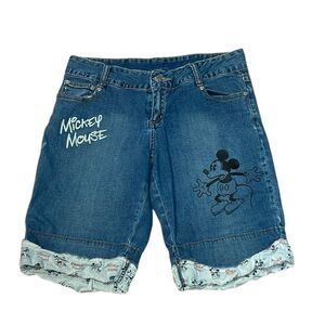 Disney Mickey Mouse Cuffed Blue Jean Shorts, embroidered,  Small 3/5